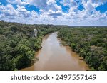 Aerial drone view of the Brazos and Bosque River over Cameron Park in Waco, Texas.