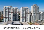 Aerial drone view of the Brooklin neighborhood in São Paulo, Brazil. 
Beautiful new buildings for housing and offices