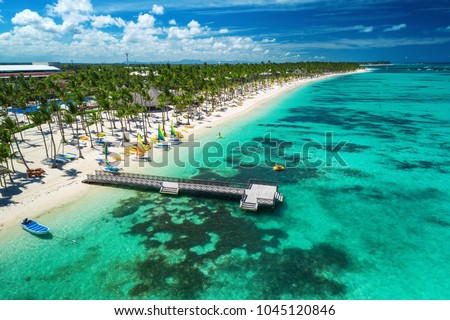 Aerial drone view of Caribbean resort Bavaro, Punta Cana, Dominican Republic 
