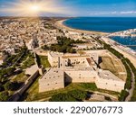 Aerial drone view, Castello Svevo, Trani region, Barletta Apulia Italy