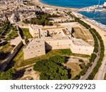 Aerial drone view, Castello Svevo, Trani region, Barletta Apulia Italy