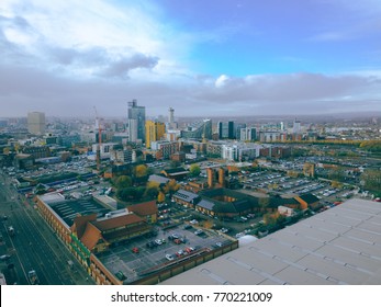 Aerial Drone View Of City Centre Manchester UK