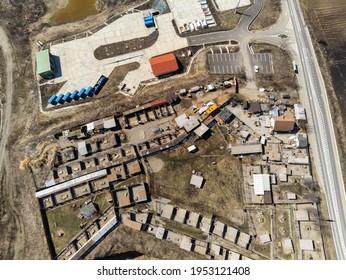 Aerial Drone View, City Waste Management Facility Near Asphalt Road In Romania.