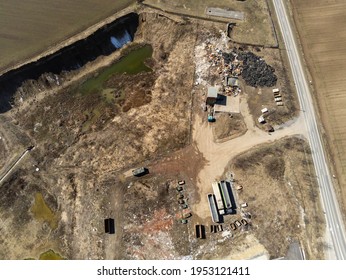 Aerial Drone View, City Waste Management Facility Near Asphalt Road In Romania.