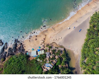 Aerial drone view Cola beach in the state of GOA in India.