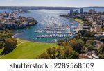 Aerial drone view of Darling Point and Rushcutters Bay in East Sydney, NSW Australia on a sunny day