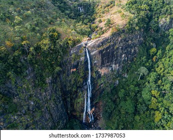 An aerial drone view of the Diyaluma Falls in Badulla Sri Lanka