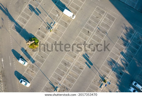 Aerial drone view of a an empty car parking in the\
center of Nicosia Cyprus