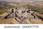 Aerial drone view of the Graça Fort, Garrison Border Town of Elvas and its Fortifications. Unesco world heritage Portugal. Historic site. Touristic destination for holidays. Alentejo, Elvas.