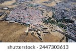 Aerial drone view of fortifications, Garrison Border Town of Elvas and its Fortifications. Unesco world heritage Portugal. Historic site. Touristic destination for holidays. Portugal, Alentejo, Elvas.