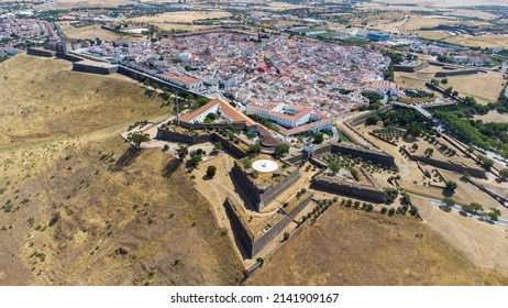Aerial drone view of fortifications, Garrison Border Town of Elvas and its Fortifications. Unesco world heritage Portugal. Historic site. Touristic destination for holidays. Portugal, Alentejo, Elvas. - Shutterstock ID 2141909167