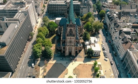 Aerial Drone View. Germany Dusseldorf Church St. Peter. Panorama