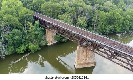 Aerial Drone View Of The Grand River Dam In Paris, Ontario (Canada).