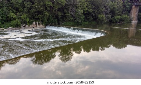 Aerial Drone View Of The Grand River Dam In Paris, Ontario (Canada).