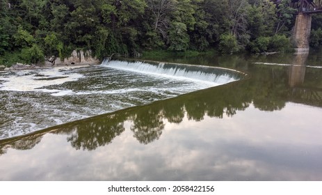 Aerial Drone View Of The Grand River Dam In Paris, Ontario (Canada).