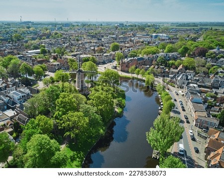 Aerial drone view of the historical center of Alkmaar, North Holland, the Netherlands