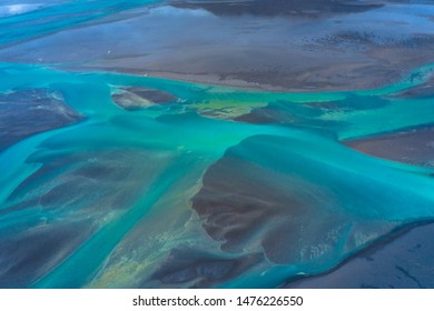 Aerial Drone View Of A Huge Riverbed And Delta, Glacial River System Transporting Deposits From The Vatnajokull Glacier,Iceland