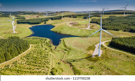 Aerial Drone View Of A Huge Wind Farm At Pen Y Cymoedd In South Wales, UK