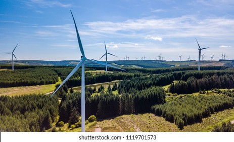 Aerial Drone View Of A Huge Wind Farm At Pen Y Cymoedd In South Wales, UK