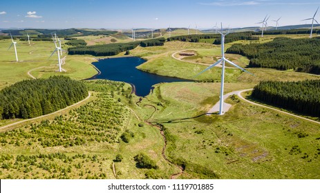 Aerial Drone View Of A Huge Wind Farm At Pen Y Cymoedd In South Wales, UK