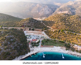 Aerial Drone View Of Kas Is Small Fishing, Diving, Yachting And Tourist Town In District Of Antalya Province, Turkey.