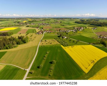 aerial drone view of landscape with lake Bodensee at Erlen in Thurgau Switzerland. CH 15th May 2021