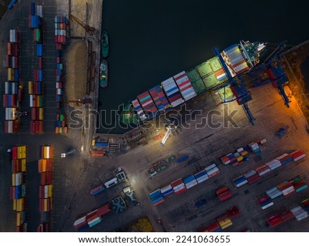 Aerial drone view of Large car cargo ship entering the port in Varna
