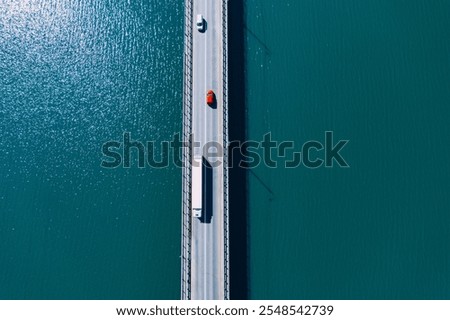 Similar – Image, Stock Photo View from a bridge with railing to the sea in the light of the evening sun with coastal landscape, bay and peninsula in Cunda near Ayvalik at the Aegean Sea in Balikesir province in Turkey