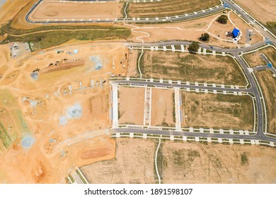 Aerial Drone View Of New Road Development And Residential Construction Site In The Newly Established Suburb Of Whitlam In Canberra, The Capital City Of Australia 