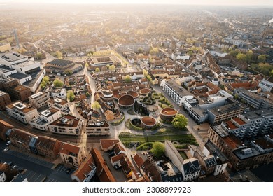 Aerial drone view of Odense city