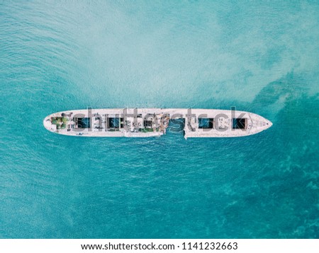 Similar – Image, Stock Photo Aerial Drone View Of Old Shipwreck Ghost Ship Vessel