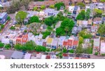 Aerial drone view over Glebe and Annandale Sydney Harbour NSW Australia high rise building apartments and residential houses of the inner City suburb NSW Australia 