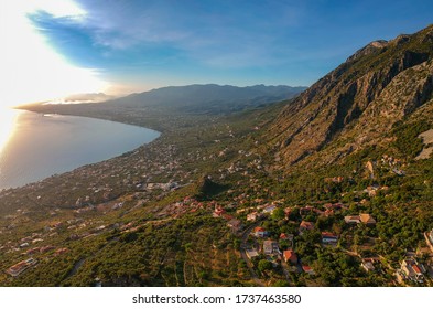 Aerial Drone View Over The Messenian Gulf At Verga Area Near Kalamata City, Greece