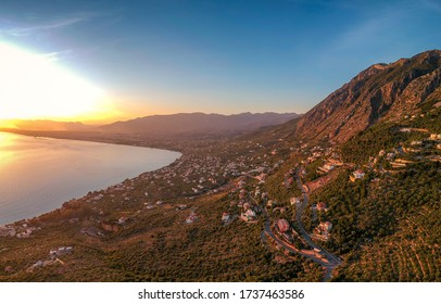 Aerial Drone View Over The Messenian Gulf At Verga Area Near Kalamata City, Greece