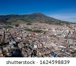 Aerial drone view of the Pasto City and the Galeras volcano