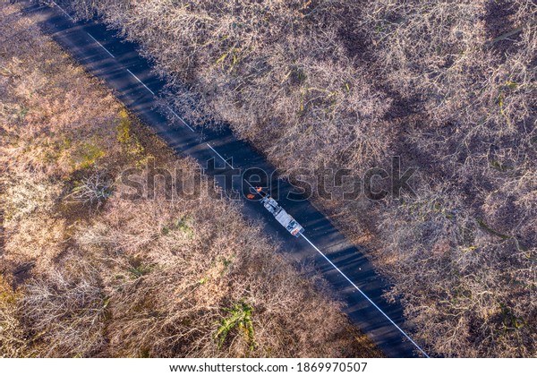 Aerial drone view of road\
painting