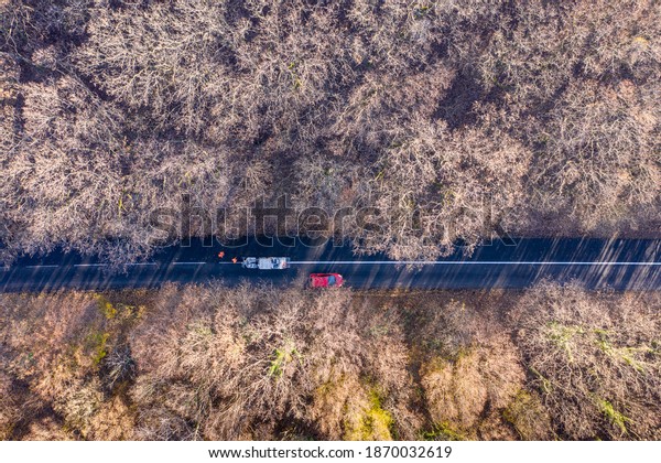 Aerial drone view of road\
painting