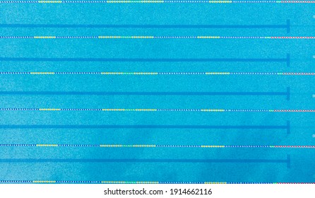 Aerial Drone View Of Swimming Pool From Top, With Race Tracks. 