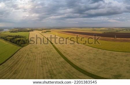 Similar – Sommer August Feld zur Erntezeit bei Sonnenuntergang Sonnenlicht