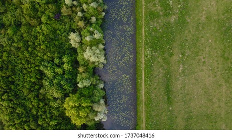 Aerial Dutch Water & Tree Line & Farmland