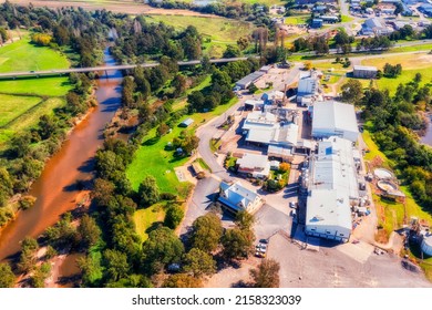 Aerial elevated view over pioneer historic Cheese factory of Bega town in Bega valley of Australia.