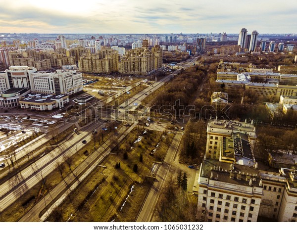 aerial\
europe street boulevard with buildings\
panorama