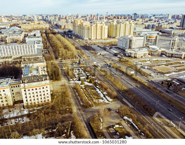 aerial\
europe street boulevard with buildings\
panorama