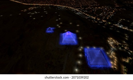 Aerial Evening View Of The Giza Pyramid Complex Is The Site Greater Cairo Egypt That Includes The Great Pyramids Khafre Menkaure And The Sphinx Screenshot Of High Resolution Animation