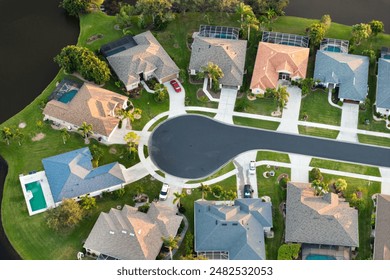 Aerial evening view of spacious family houses in Florida suburban area. Real estate development in American suburbs - Powered by Shutterstock