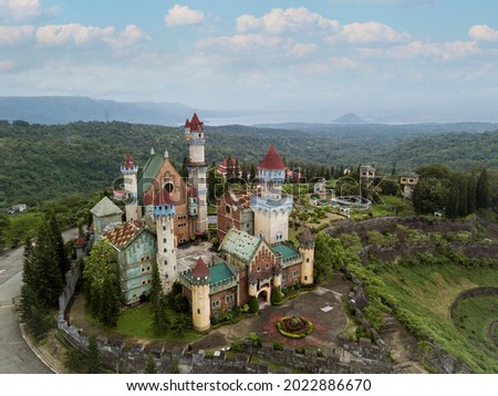 Aerial of Fantasy World, an abandoned amusement park with a medieval themed castle, in Lemery, Batangas, near Tagaytay.