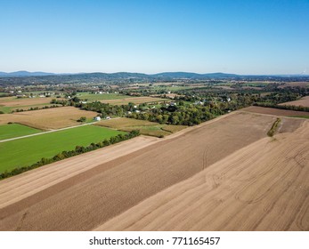 Aerial of Farmland in Dover, Pennsylvania just south of Harrisburg during Fall