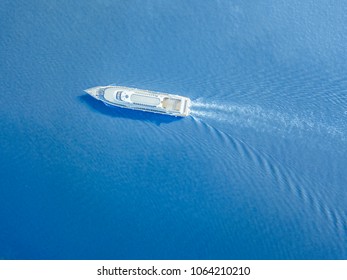 Aerial Ferry In The Sea On A Sunny Day Blue Water Isolated