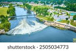 Aerial Fly Over Lush Dangerous Recirculating Current and Park in Mishawaka