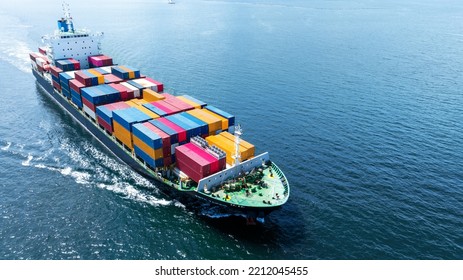 Aerial Front Cargo Ship Carrying Container Stock Photo 2212045455 ...